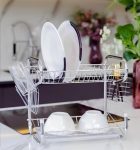 Escorredor De Louça Cromado 2 Andares 14 Pratos Porta Talheres – KONTUZ