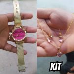Relógio Feminino+ Colar Pingente Brincos Folheado A Ouro 18k