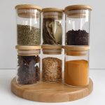 Kit Com 6 Potes De Vidro C/ Tampa De Bambu Hermético 300ml