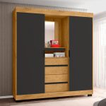 Guarda-roupa Casal com Espelho 2 Portas de Correr 4 Gavetas Araplac Sintra