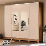 Guarda-roupa Casal com Espelho 4 Gavetas 4 Portas Kappesberg Mônaco II