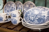 Aparelho de Jantar e Chá 20 Peças Biona Cena Inglesa em Cerâmica – Branco/Azul
