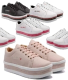 Tênis Plataforma Listrado Com Bordado Gratidão Salto Feminino Anabela