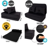 Puff Multiuso Bordado em Matelassê com Travesseiro 3 em 1 Casal com Courino Preto Bf Colchões