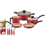 Jogo De Panelas 5 peças Turim Vermelho + Faqueiro 30 Peças Ipanema Tramontina