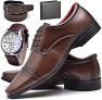 Kit Sapato Social Verniz Com Relógio Cinto Carteira MasculinoZARU R807DB / 2 Cores