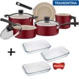 Jogo de Panelas Tramontina Versalhes Antiaderente 5 peças Vermelha + Jogo de Assadeiras Marinex 3 peças