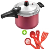 Panela Pressão Fechamento Externo 4,5L Antiaderente Cereja Conjunto de Utensílios Vermelho 5 Peças