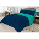 Edredom Casal City Malha Liso Marinho com Turquesa – Brilhante Roupa de Cama