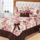 Kit Colcha Cobre Leito Laila Casal 5 Peças Tabaco Com Laço