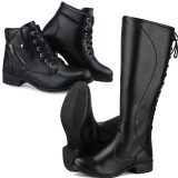 Kit 2 Pares Bota Casual Feminina Neway Cano Longo e Cano Curto Preto