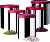 Porta Mantimentos Inox 5 Pc. Com Tampa Vermelha Euro Vermelho