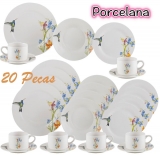 Aparelho de Jantar Chá 20 Peças Lyor Porcelana – Redondo Branco Beija Flor