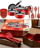 Jogo de Panelas 5 peças Antiaderente Vermelha Magnific Panelux + Kit Tigelas 6 Peças Vermelho + Utensílios 4 Peças Vermelho