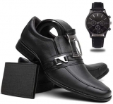 Sapato Social Masculino Couro + Cinto + Carteira + Relógio