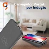 Carregador portátil universal por Indução 10.000mAh, compatível com o padrão Qi, 2 portas USB, Leds indicativos de carga, Cinza, PB10000QIGR, Geonav