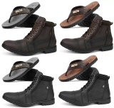 Kit de Bota Coturno com Zíper Lateral SapatoFran + Chinelo Strada Masculino