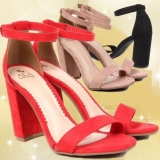 Sandália Ala Salto Grosso Suede Feminina