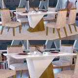 Conjunto para Sala de Jantar Mesa e 6 Cadeiras Juá Espresso Móveis Canela/Off White/Pena Palha