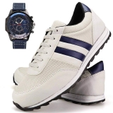 Tênis Casual Neway Masculino Cadarço Branco Marinho + Relógio Sport