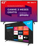 Smart TV AOC Roku LED 43” 43S5195/78 com Wi-fi, FullHD, Controle Remoto com atalhos, Roku Mobile, Miracast, Entradas HDMI e USB