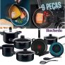 Jogo de Panelas Rochedo Antiaderente de Alumínio – Preto 9 Peças Smart