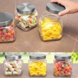 Jogo de Potes de Vidro Casambiente com Tampa – Quadrado 700ml POVI156 3 Peças