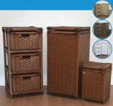Kit Gaveteiro + Cesto de Roupas + Lixeira Fibra Sintética Palha Indiana Atelie Isa