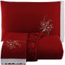 Jogo De Cama Casal Queen Bordado 3 Peças Com Detalhes Em Lese Vermelho