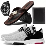 Kit Tênis Caminhada SapatoFran em Nylon com Chinelo + Carteira e Relógio Masculino