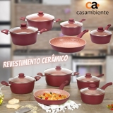 Jogo de Panelas Casambiente Revestimento Cerâmico – de Alumínio Magenta e Rosa 5 Peças Viena