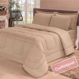 Kit Colcha de Solteiro Dupla Face com Jogo de Cama 4 pçs Bege Cotex