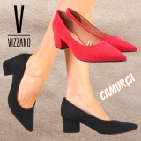 Scarpin Vizzano Salto Baixo Bico Fino Camurça