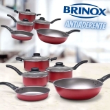 Conjunto de Panelas 5 Peças Brinox Ruby com Revestimento Interno Antiaderente Pro-Flon e Tampas de Vidro com Saída de Vapor – Vermelho