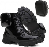 Bota Coturno Feminino Tratorada Tendência Blogueiras Bolsos