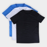 Kit Camiseta Básica Masculina c/ 3 Peças – Branco+Azul Royal