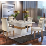 Conjunto Sala de Jantar Mesa 4 Cadeiras Luísa Siena Móveis Veludo Creme/Off White/Imbuia