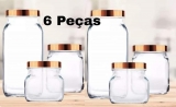 Kit Jogo De Potes De Vidro Ruvolo Glass Company Com Tampa Redondo Gourmet Style 6 Peças.