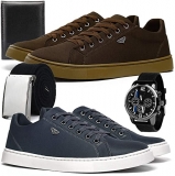 Kit 2 Tênis Skateboard Sport Masculino Confortável + Relógio Cinto e Carteira