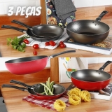 Jogo de Frigideiras + Frigideira Wok Antiaderente La Cuisine Cobre 3 Peças