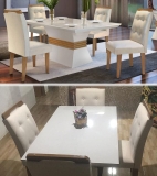 Conjunto Sala de Jantar Mesa 4 Cadeiras Luísa Espresso Móveis Veludo Creme/Off White/Imbuia