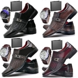 Kit Sapato Social Verniz Com Relógio Cinto Carteira Masculino ZARU 814DB
