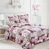 Colcha Dupla Face Casal Camesa Evolution Patchwork Lassi em Poliéster 150 Fios com 3 Peças – Vinho
