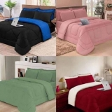 Kit Edredom + Lençol Aconchego Dupla Face Casal Queen 6 Peças