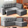Sofá de Canto Retrátil 1,93m Cama 5 Lugares Tóquio Cinza Veludo