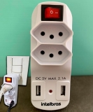 Carregador De 2 Tomadas E 2 Usb Intelbras Eac 1002 Intelbras Eac Bivoltv Branco