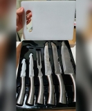 Conjunto de Facas, 7 Peças (5 facas, 1 tábua, 1 garfo), Inox, Euro