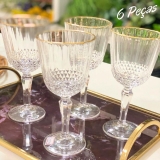 Jogo de Taças para Vinho de Vidro 300ml – 6 Peças Casambiente Classic Borda Dourada