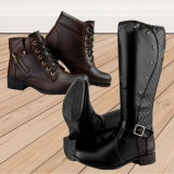 Kit 2 Pares de Botas Femininas Cano Baixo e Cano Alto Metalassê