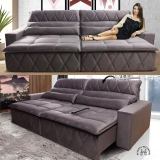 Sofá Retrátil/Reclinável Amsterdam 2,50m Suede Velut Cinza c/ Molas no Assento – King House